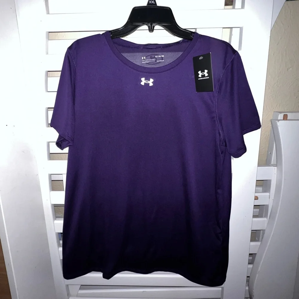 Women’s Under Armour Plain Loose Fit HeatGear T-shirt XL purple - Picture 1 of 4